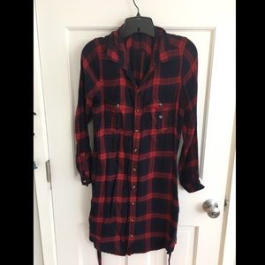 NWT AEO LS flannel dress w belt